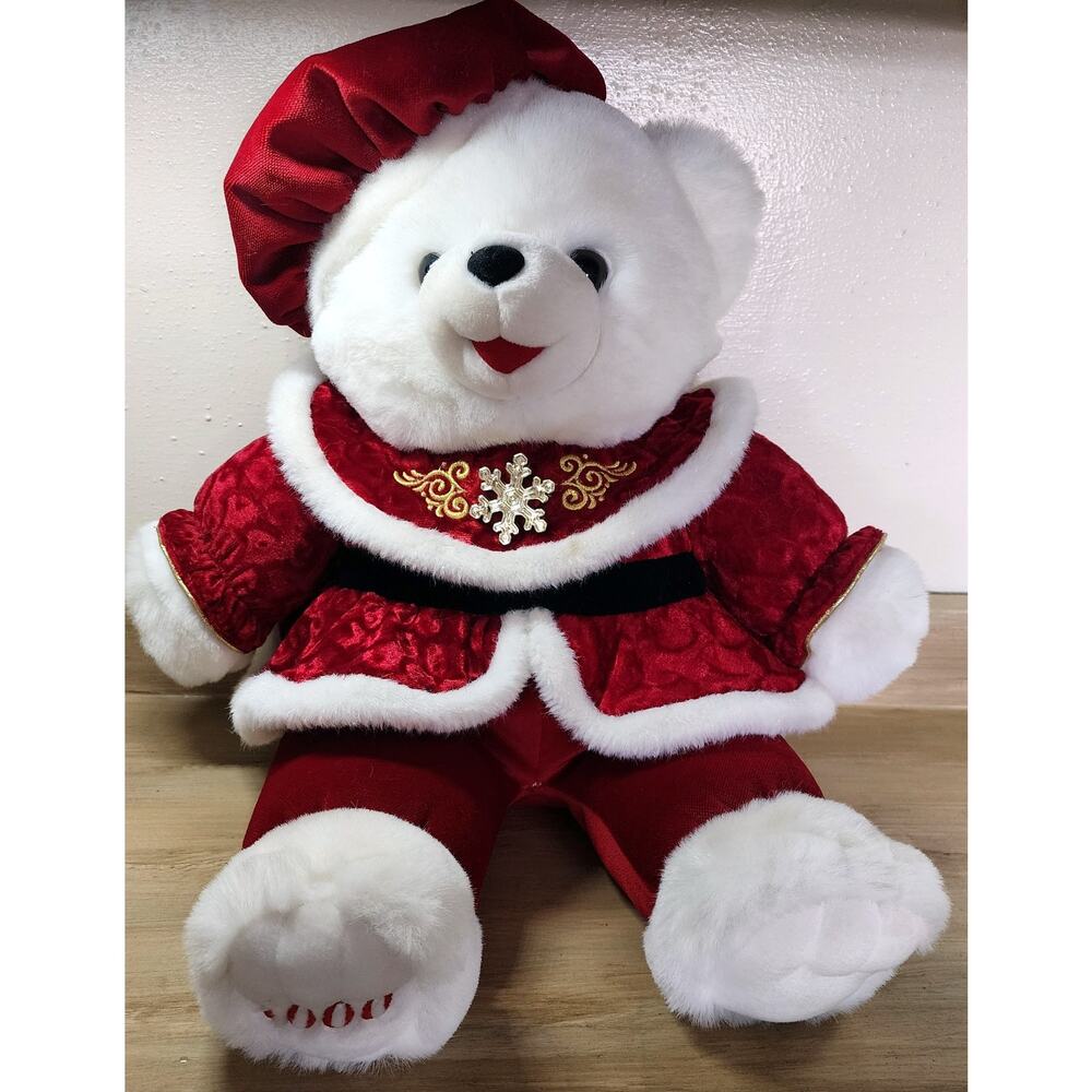 Vintage Snowflake Teddy Bear 2000 Christmas Velvet Outfit Plush Stuffed Animal